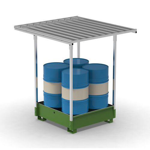 Vasca con tettoia 300L 4 fusti - verde RAL6018,