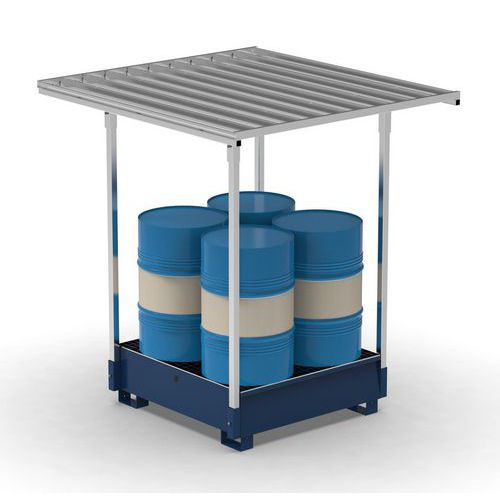 Vasca con tettoia 300L 4 fusti - blu RAL5012,