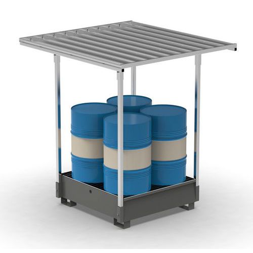 Vasca con tettoia 300L 4 fusti - grigio RAL7000,