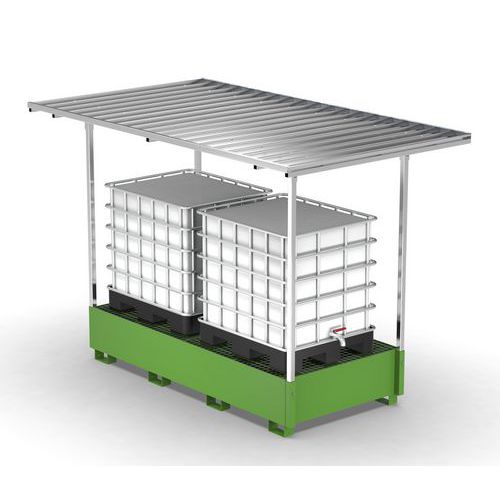 Vasca con tettoia 1400L 2 IBC - verde RAL6018,
