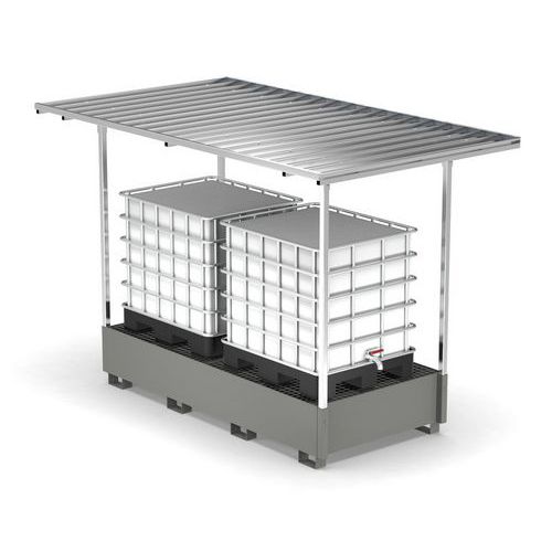 Vasca con tettoia 1400L 2 IBC - grigio RAL7000,