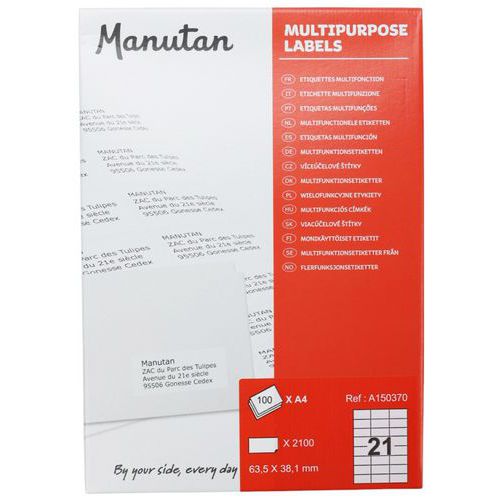 2100 ETICH. Manutan 63,5 x 38,1 mm 63,5 x 38,1 mm bianco,