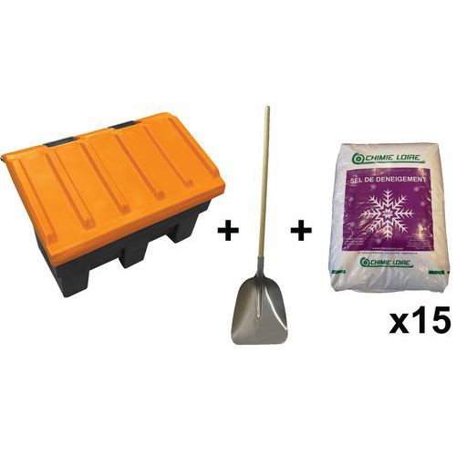 Kit 15 sacchi sale 25kg+contenitore sale+pala da neve gratis,