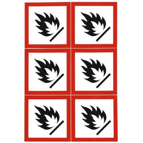 Cartello Infiammabile - Adesivo - 6 per lastra - 57mm,