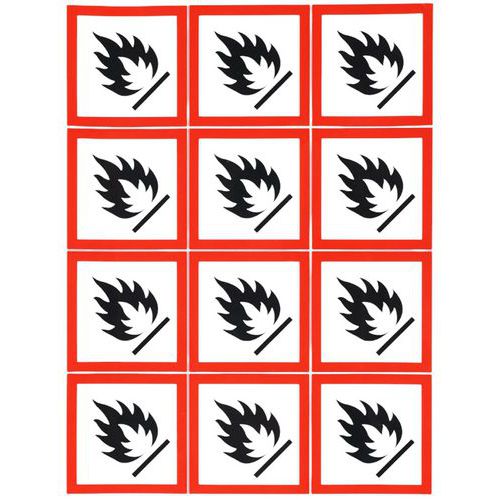 Cartello Infiammabile - Adesivo - 12 per lastra - 43mm,