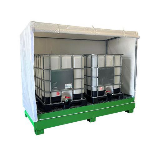 Vasca metallica verniciata per 2 IBC - con copertura in PVC,