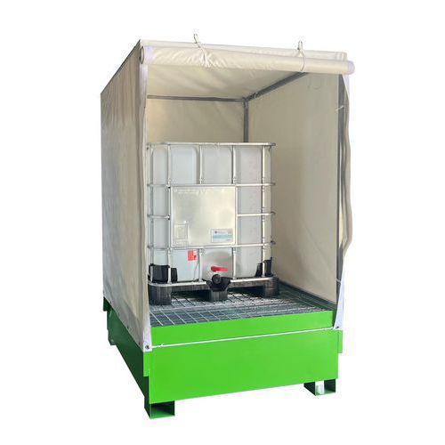 Vasca metallica verniciata per 1 IBC - con copertura in PVC,