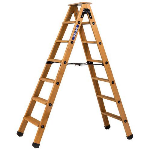 Scaletta a doppia salita in legno 2x6 gradini + pedana,