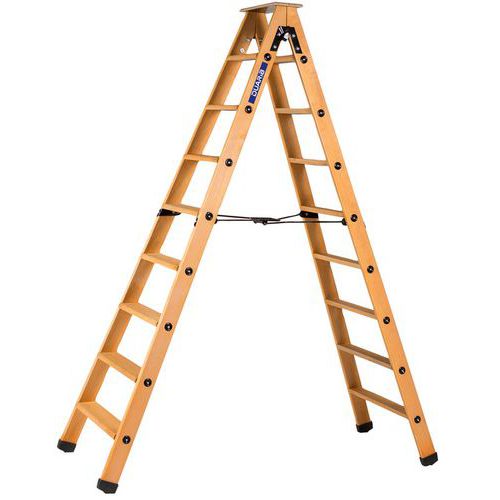 Scaletta a doppia salita in legno 2x8 gradini + pedana,