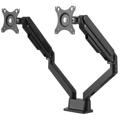 Braccio portaschermo doppio articolato ergonomico nero,