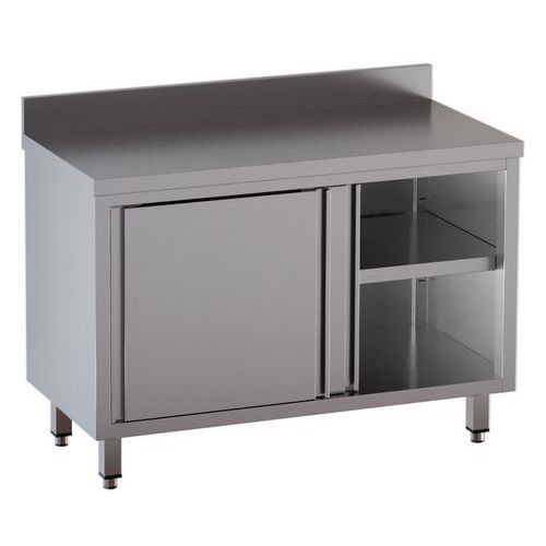 Tavolo inox ante scorrevoli e alzatina dim. 200 x 60 x 85 H,