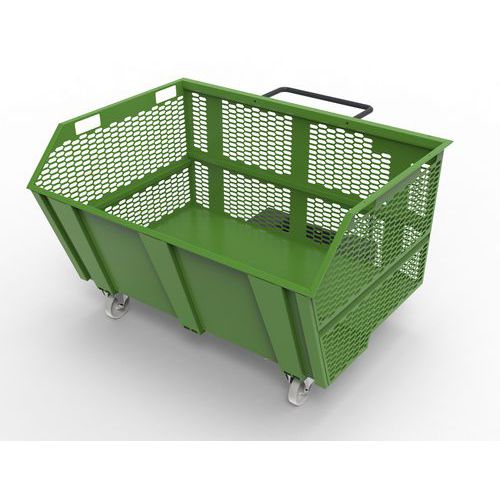 Benna porta rottami 1600L - pareti in rete RAL 6018,