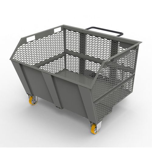 Benna porta rottami 1350L - pareti in rete RAL 7000,