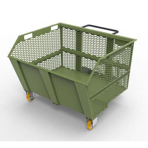 Benna porta rottami 1350L - pareti in rete RAL 6011,