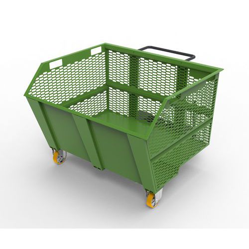 Benna porta rottami 1350L - pareti in rete RAL 6018,