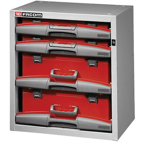 Cassettiera alta con valigette da viaggio,