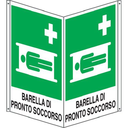 Cartello emergenza - bifacciale verticale - barella,