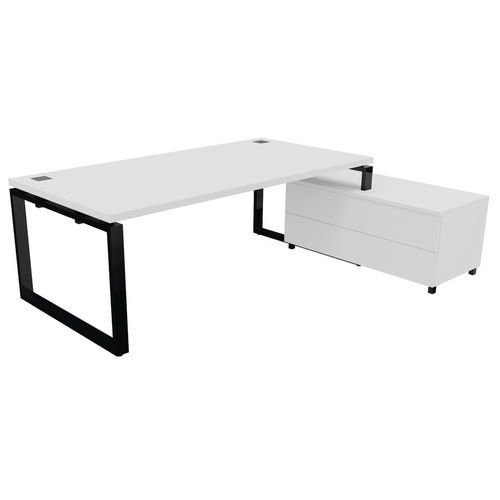 Scrivania dir L200xP100cm cassettiera gambe nero/bianco,