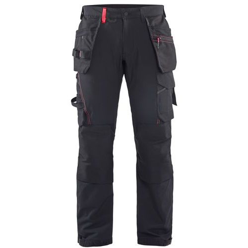 Pantaloni da artigiano tessuto stretch 4D nero/rosso C44,