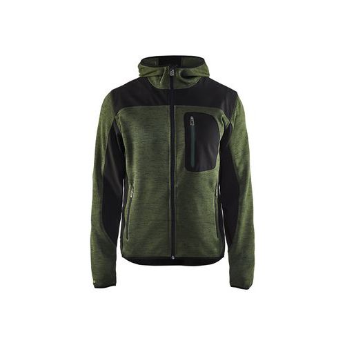 Giacca lavoro in tricot con cappuccio verde militare/nero,