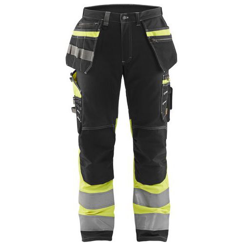 Pantaloni stretch ad alta visibilità nero e giallo,