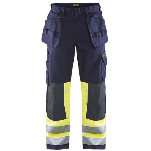 Pantaloni artigiano multinorma blu marina/giallo fluo D120,