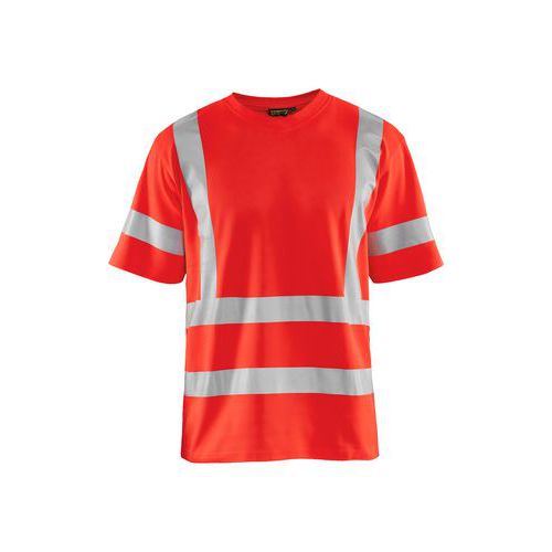 T-shirt ad alta visibilità con collo a V rosso fluo,