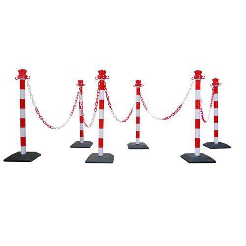 Kit di 6 paletti in ABS - Rosso/bianco - 10m ,