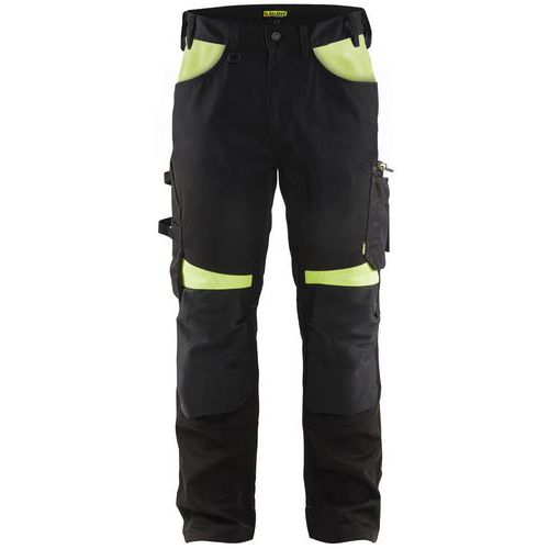 Pantaloni artigiano con tasche pensili nero/giallo fluo C44,