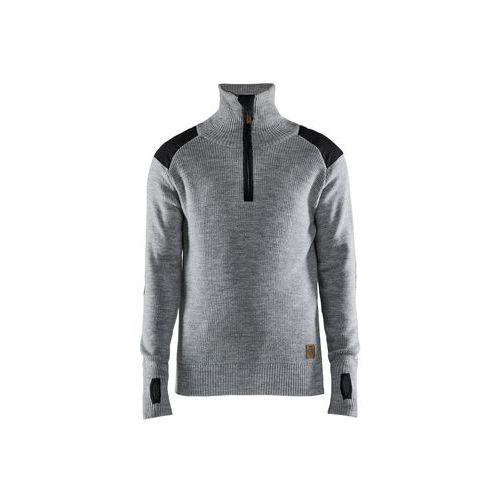 Felpa in lana collo con zip in grigio chiné L,