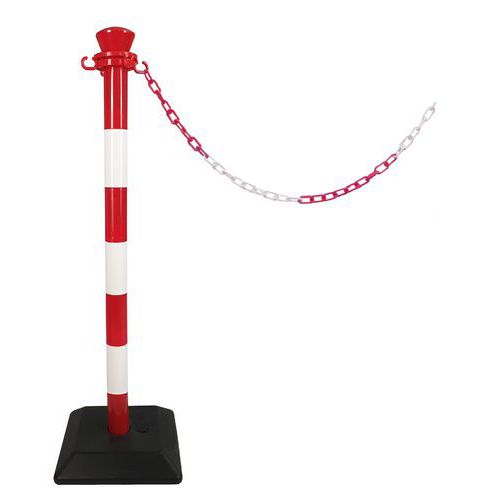Paletto di segnalazione in plastica con catena rosso/bianco ,
