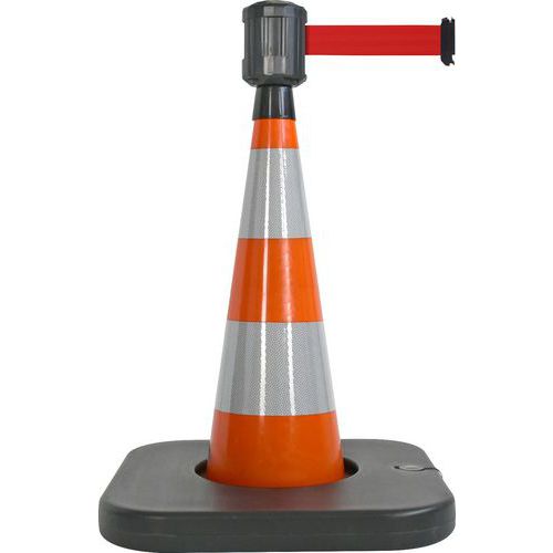 Cono 70 cm arancione base da zavorr con nastro 2mx5cm rosso ,