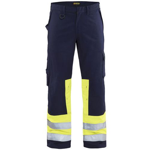 Pantaloni multinorma blu marina/giallo fluo D124,