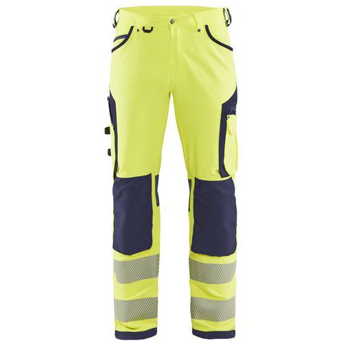 Pantaloni estensibili alta visibilità giallo/blu marina D108,