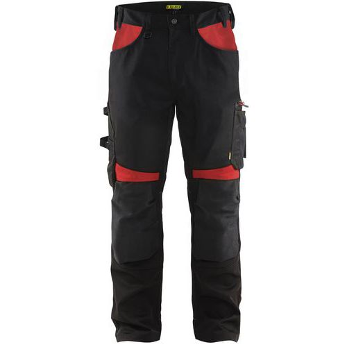 Pantalone artigianale senza tasche flottanti nero/rosso D96,