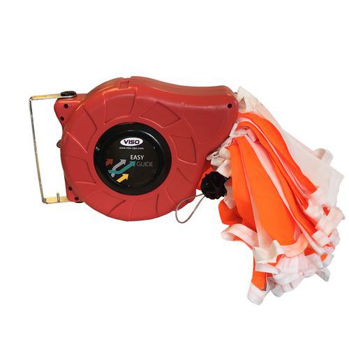 Avvolgitore con nastro di segnalazione rosso e bianco 15m,